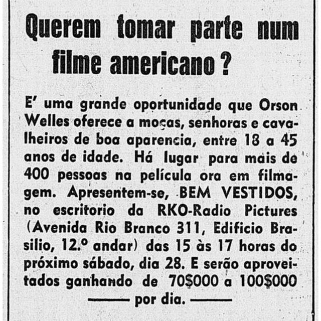 Anúncio veiculado pela RKO nos jornais do Rio de Janeiro