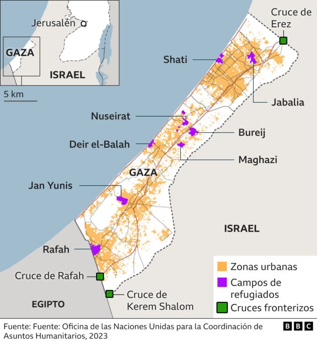 Mapa de zonas urbanas y campos de refugiados 