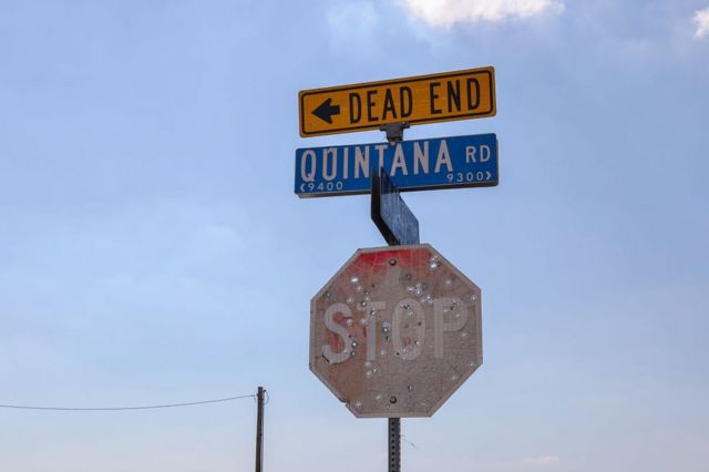 Signs on the road where the truck was found