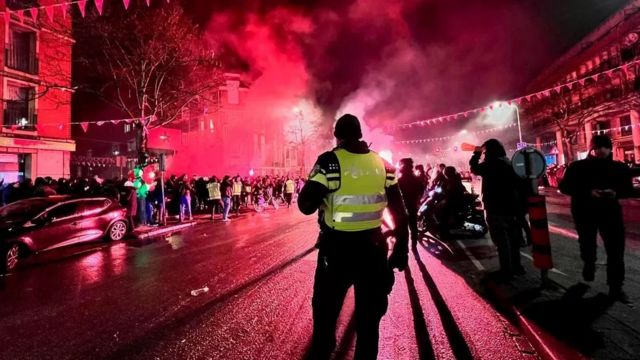 Moroccan fans gathered in the center of The Hague in the Netherlands