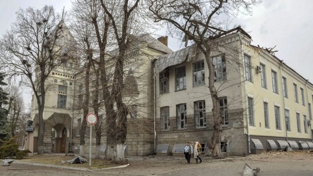 The historical building of the library named after A.I.  Korolenko in Chernihiv