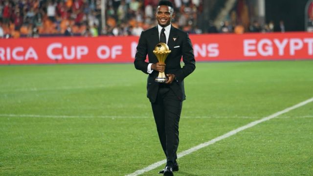Samuel Eto'o, ancien joueur camerounais lors du match de la finale de la Coupe d'Afrique des Nations 2019 entre l'Algérie et le Sénégal