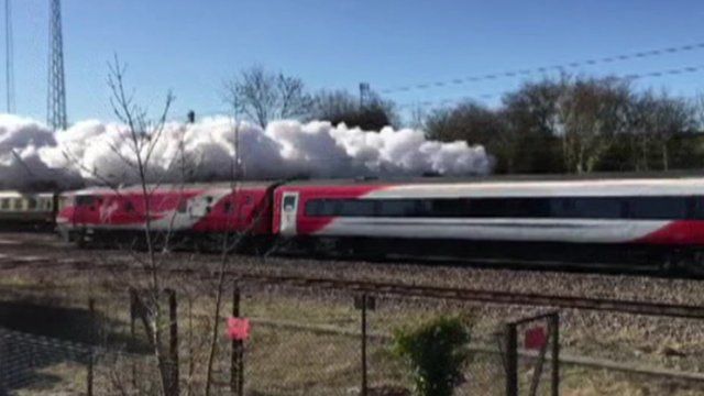 Virgin train blocks view of Flying Scotsman in Lincolnshire