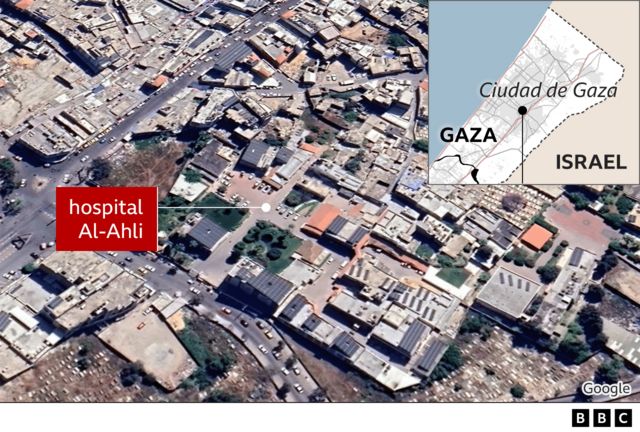 Mapa localizando el hospital Al-Ahli