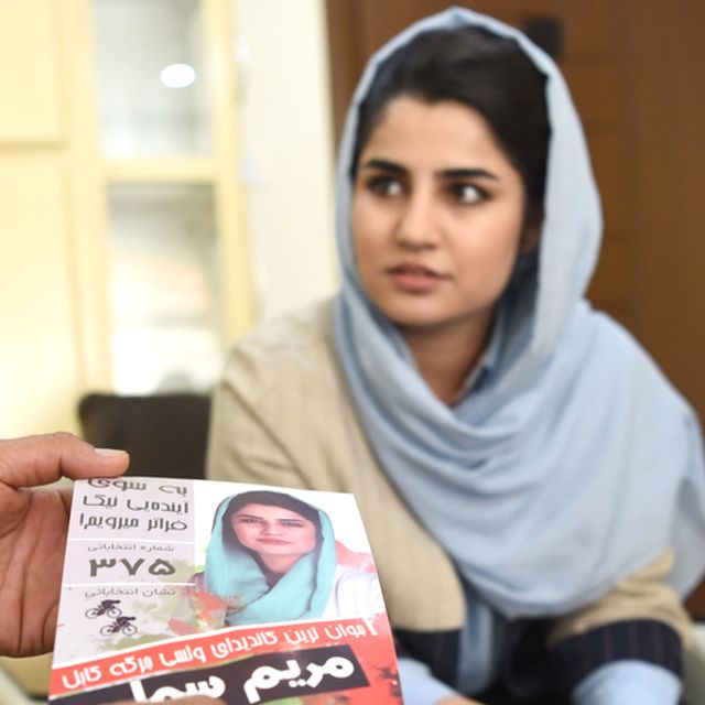 Maryam Sama checking her 2018 election campaign leaflets