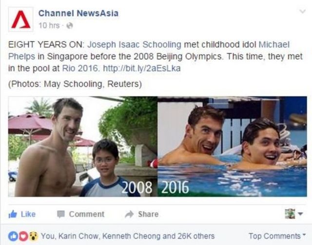 Schooling también tiene su foto con Phelps, de niño.