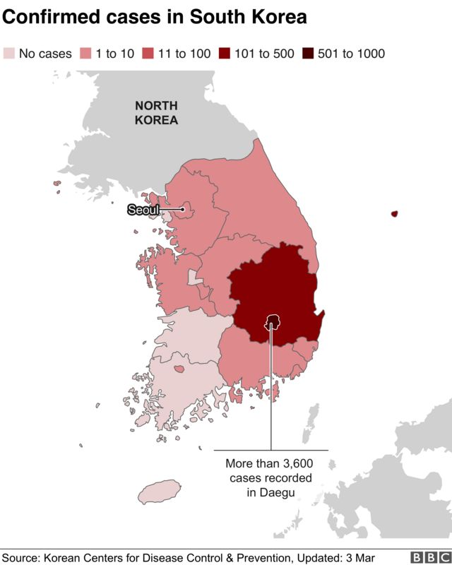 지도3: 한국의 확진자수