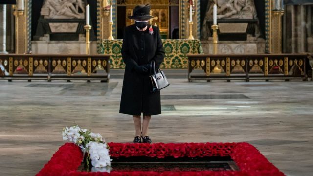 The Queen, at a private ceremony to mark the burial of the Unknown Warrior