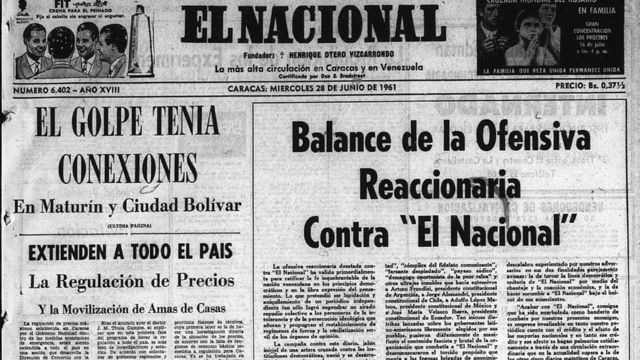 Portada de El Nacional del 28 de junio de 1961.