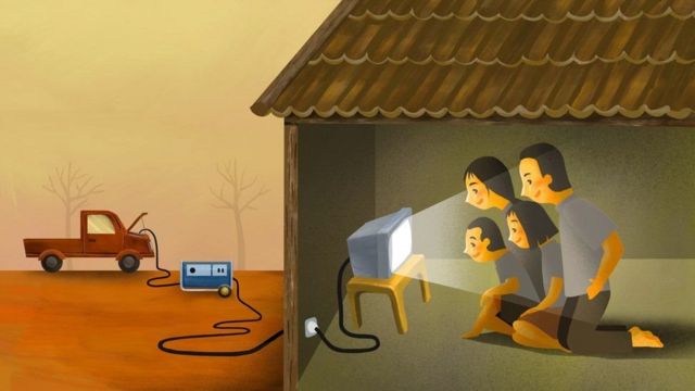 Sometimes, TVs would be powered by car batteries