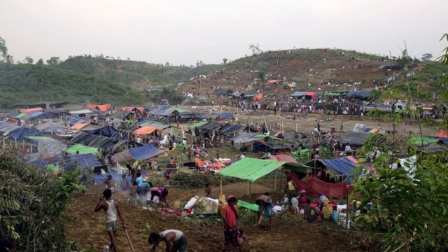 ရိုဟင်ဂျာ ဒုက္ခသည် စခန်းတခုကို စက်တင်ဘာလ ၁၆ ရက်နေ့မှာ မြင်တွေ့ရပုံ