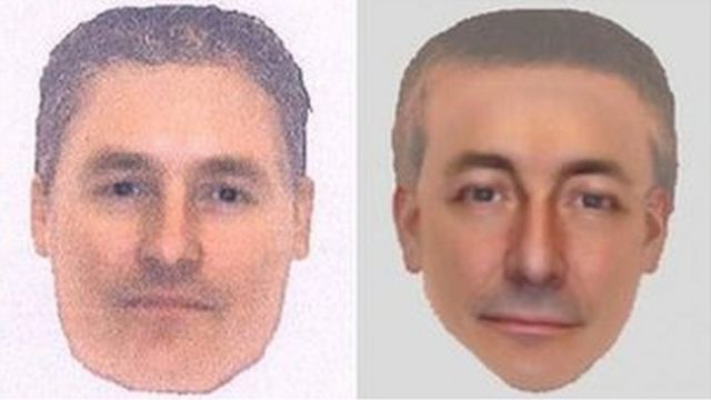 As imagens de um suspeito aparecem em um apelo da BBC Crimewatch