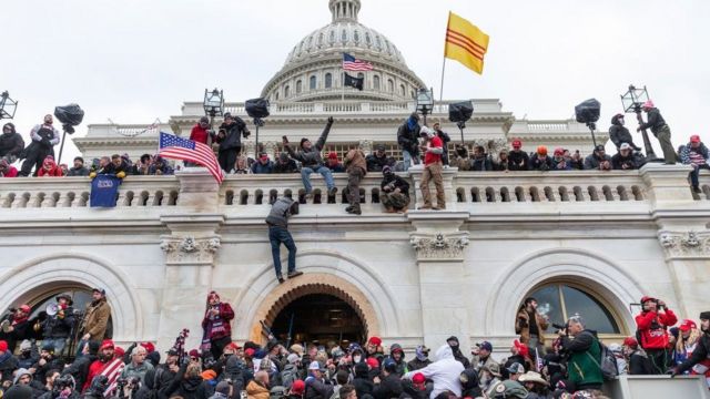 Protesters seen all over Capitol building where pro-Trump supporters riot and breached the Capitol