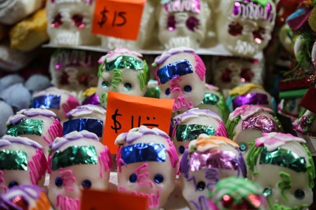 Sugar skulls being sold in the centre of town in Toluca