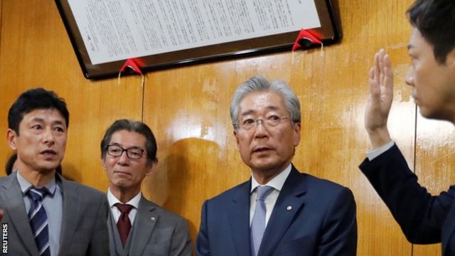 Tsunekazu Takeda announces his resignation to the media