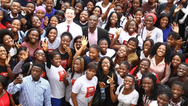 Director of BBC World Service Group Jamie Angus with Mass Communication students for UNILAG