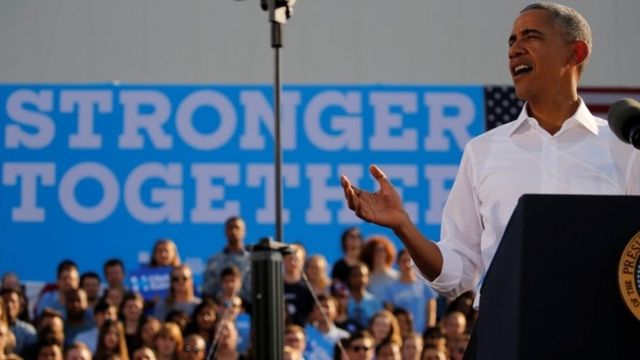 ノースカロライナ州の集会で演説するオバマ大統領(2日)