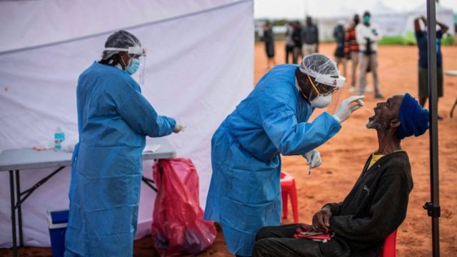 Covid tests being carried out in the township of Alexandra in Johannesburg, South Africa.