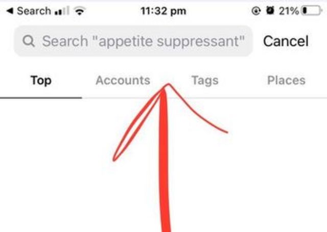 Captura de tela do Instagram mostrando a busca
