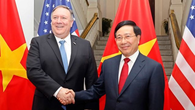 Mike Pompeo and Pham Binh Minh ahead of the second US-North Korea summit in Vietnam in 2019