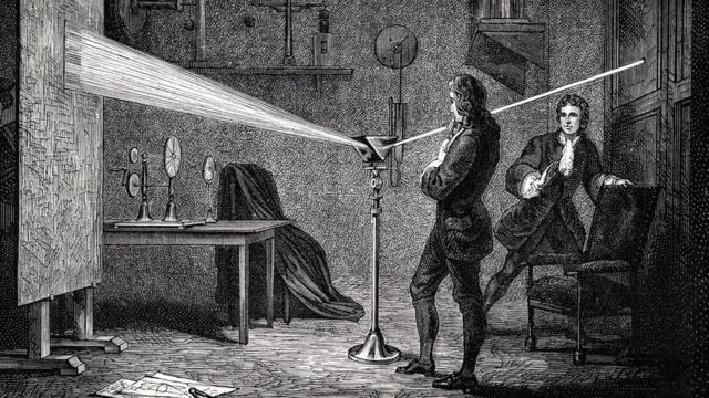 Ilustração: Isaac Newton usa prisma