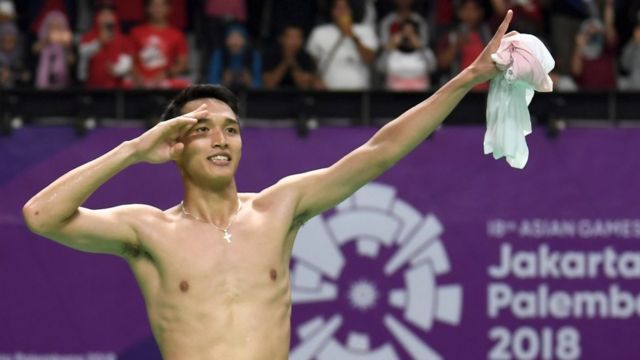 Jonatan Christie memenangkan emas pertama bulutangkis Indonesia di Asian games 2018 ini.