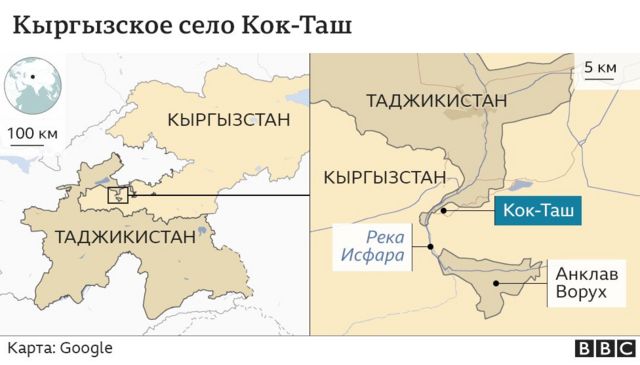 Карта зоны конфликта на киргизско-таджикской границе