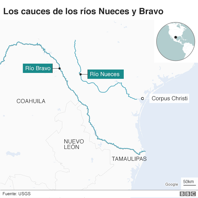 Mapa del río Nueces y Bravo
