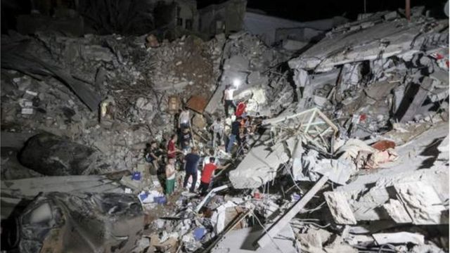 The aftermath of a blast near the Church of Saint Porphyrius in Gaza City