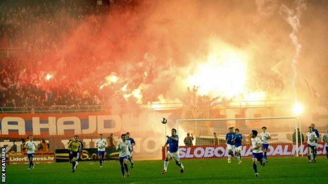 Hajduk Split training watched by 3,000 rowdy fans with flares and banners  ahead of fierce derby against Dinamo Zagreb