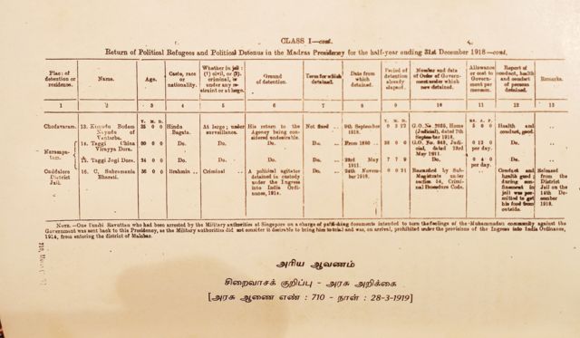 பாரதி சிறை வைக்கப்பட்டிருந்தது பற்றிய குறிப்பு