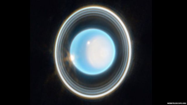 படத்தில் காணப்படும் யுரேனஸின் நீல நிறம் இரண்டு ஃபில்டர்களில் இருந்து சேகரிக்கப்பட்ட தரவுகளின் அடிப்படையில் காட்டப்பட்டுள்ளது.