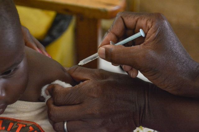A child gets a malaria vaccination at Yala Sub-County hospital in Yala, Kenya on 7 October  2021