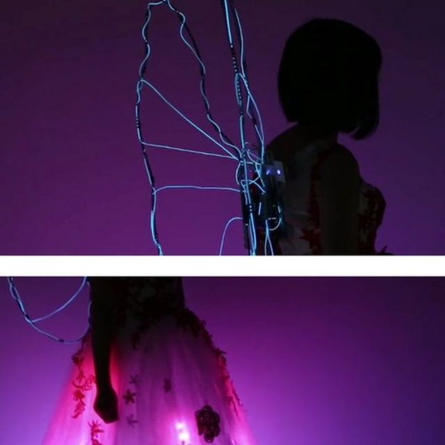 Chunlin Guan's light up LED wings and skirt.
