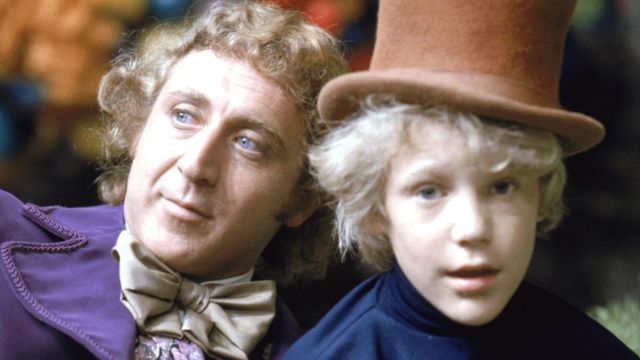 Gene Wilder as Willy Wonka and Peter Ostrum as Charlie Bucket in the film adaptation, Willy Wonka & the Chocolate Factory