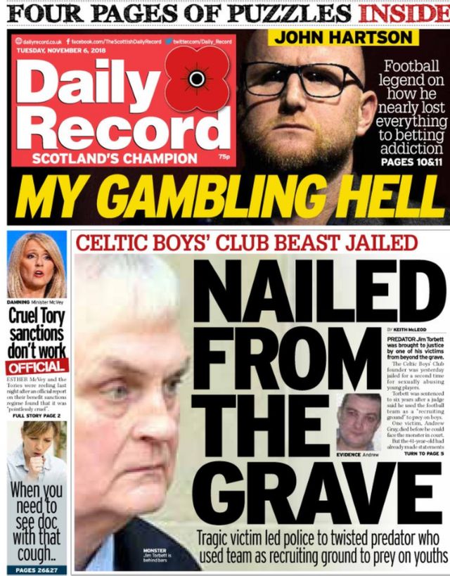Scotland's papers: Football coach jailed and top chef's terminal cancer News