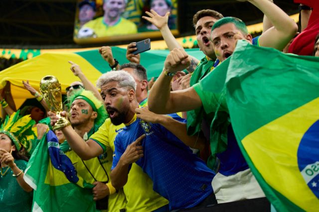 Brazil fans during the match against Cameroon at the World Cup in Qatar on December 02