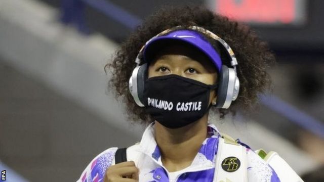 Naomi Osaka wears a mask with the name of Philando Castile