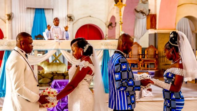 Two weddings in the Catholic Cathedral of Ouagadougou, Burkina Faso