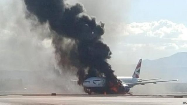 BA plane on fire at Las Vegas airport. Photo: 8 September 2015