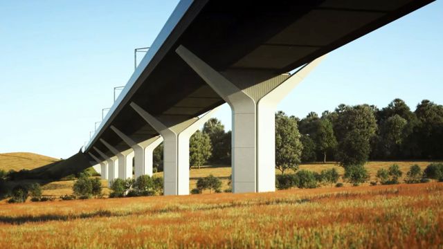 艺术构想图：使用节能减排技术在英国白金汉郡建造的高架铁路桥
