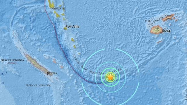 El Servicio Geológico de EE.UU. ubicó el epicentro a unos 100 km de Vanuatu.
