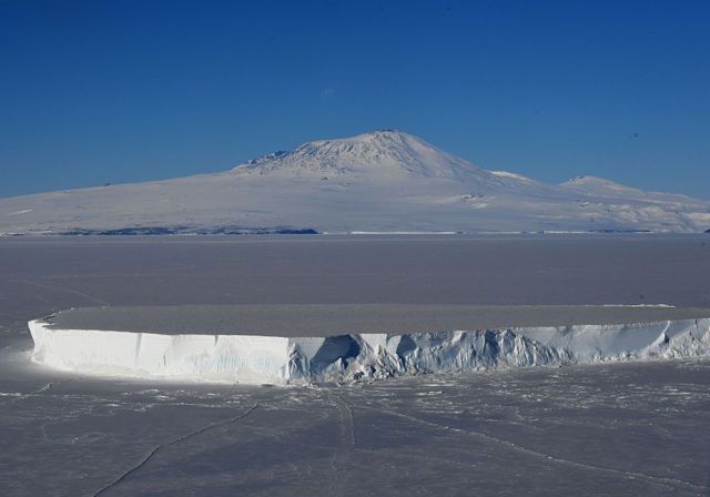 Mount Erebus on Ross Island, seen from the Ross Sea