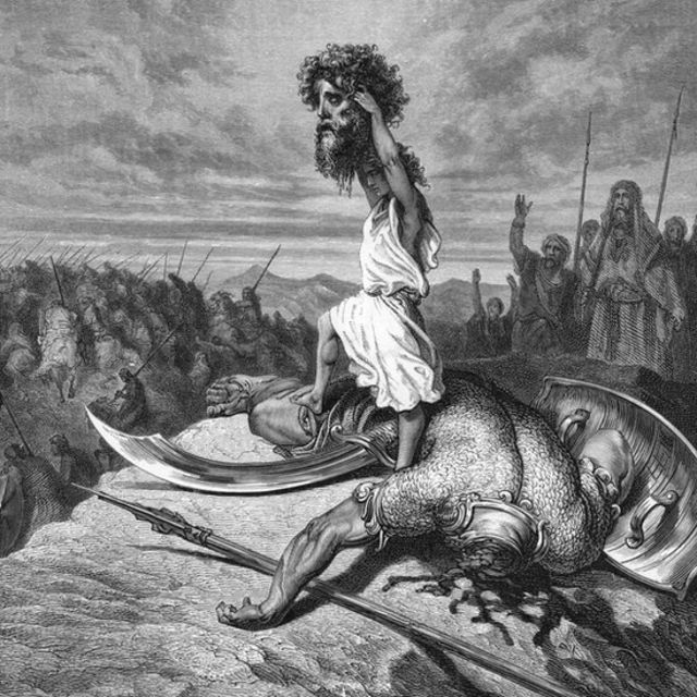 Grabado de David con la cabeza de Goliath
