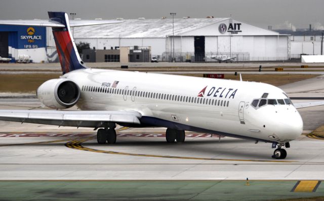 A Delta Air Lines plane after landing at San Antonio International Airport in 2018