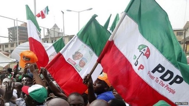 PDP supporters waving flags in Lagos, Nigeria - February 2015