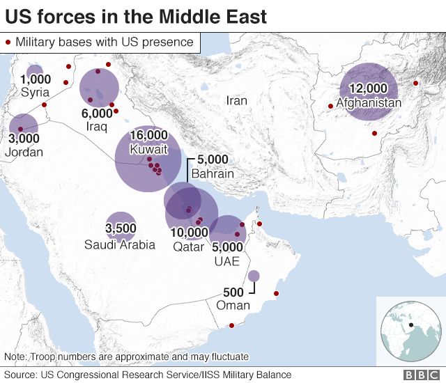 Map showing US forces in the Middle East