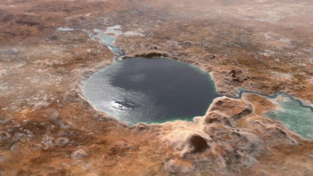 构想图：数十亿年前杰泽罗火山口是一个大湖(photo:BBC)