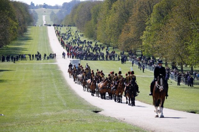 Members of The King's Troop Royal Horse Artillery are pictured on the day of the funeral of Britain's Prince Philip, husband of Queen Elizabeth, who died at the age of 99, in Windsor, near London, Britain April 17, 2021