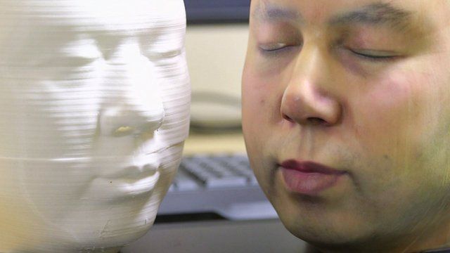 An example of a 3D-printed mask based on the company's chief engineer's face